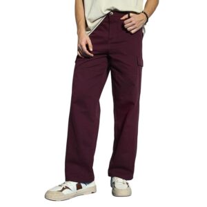 Urbano Fashion Men's Loose Baggy Fit Solid Cargo Chino Trouser Pant with 6 Pockets Non-Stretchable
